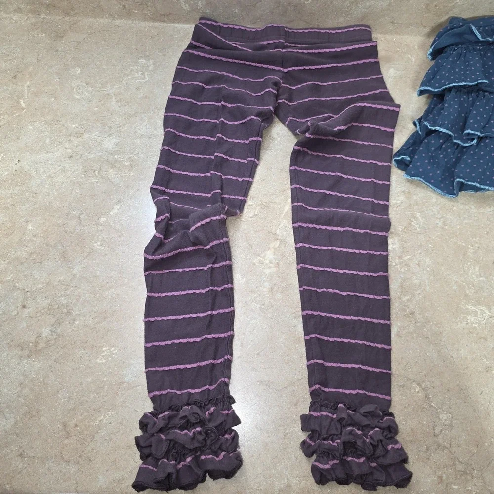 Matilda‎ Jane Outfit Girls 6 Blue Dot Ruffle Tunic Purple Stripe Leggings Set